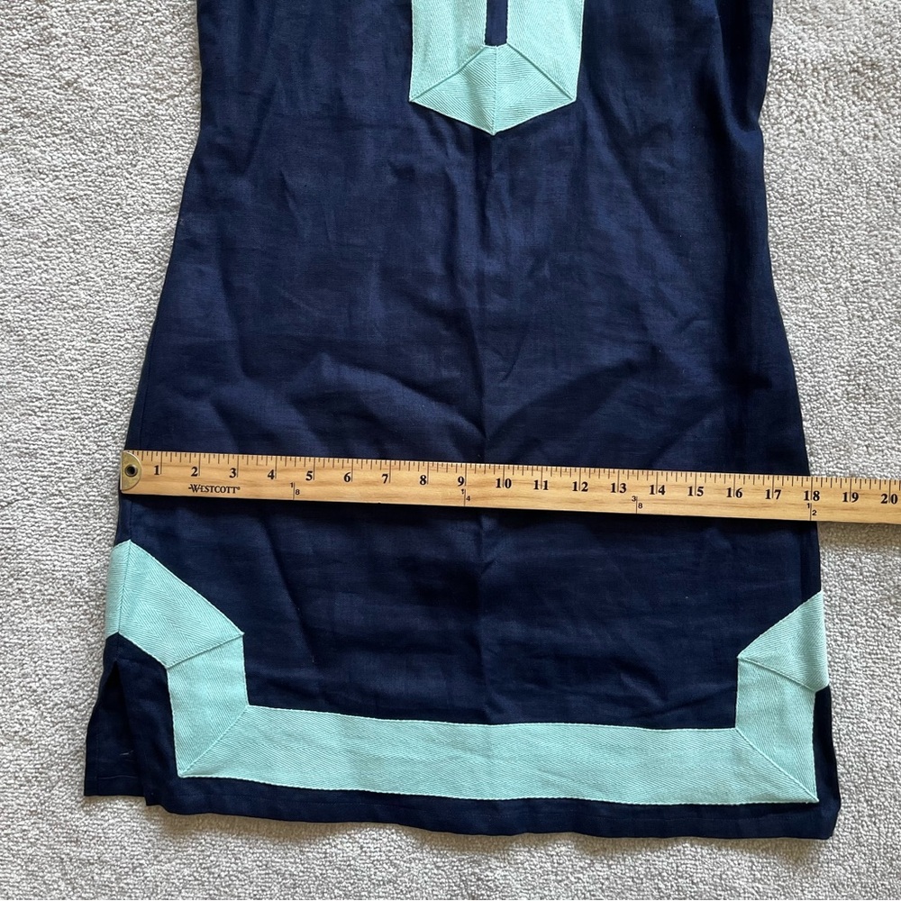 SAIL TO SABLE Linen Classic Sleeveless TUNIC DRESS Navy Turquoise Size XXS - Picture 9 of 11